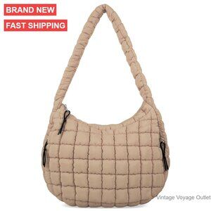 Large Quilted Puffer Tote Bag Lightweight Nylon Crossbody Hobo Shoulder Bag
